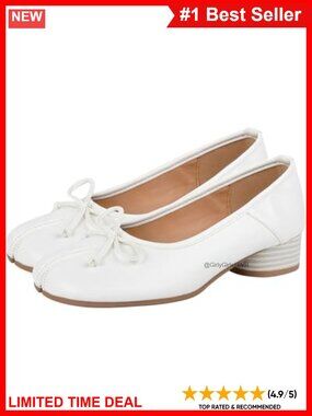 Split Toe Ballet Heels Faux Leather Low Block Heel Pumps